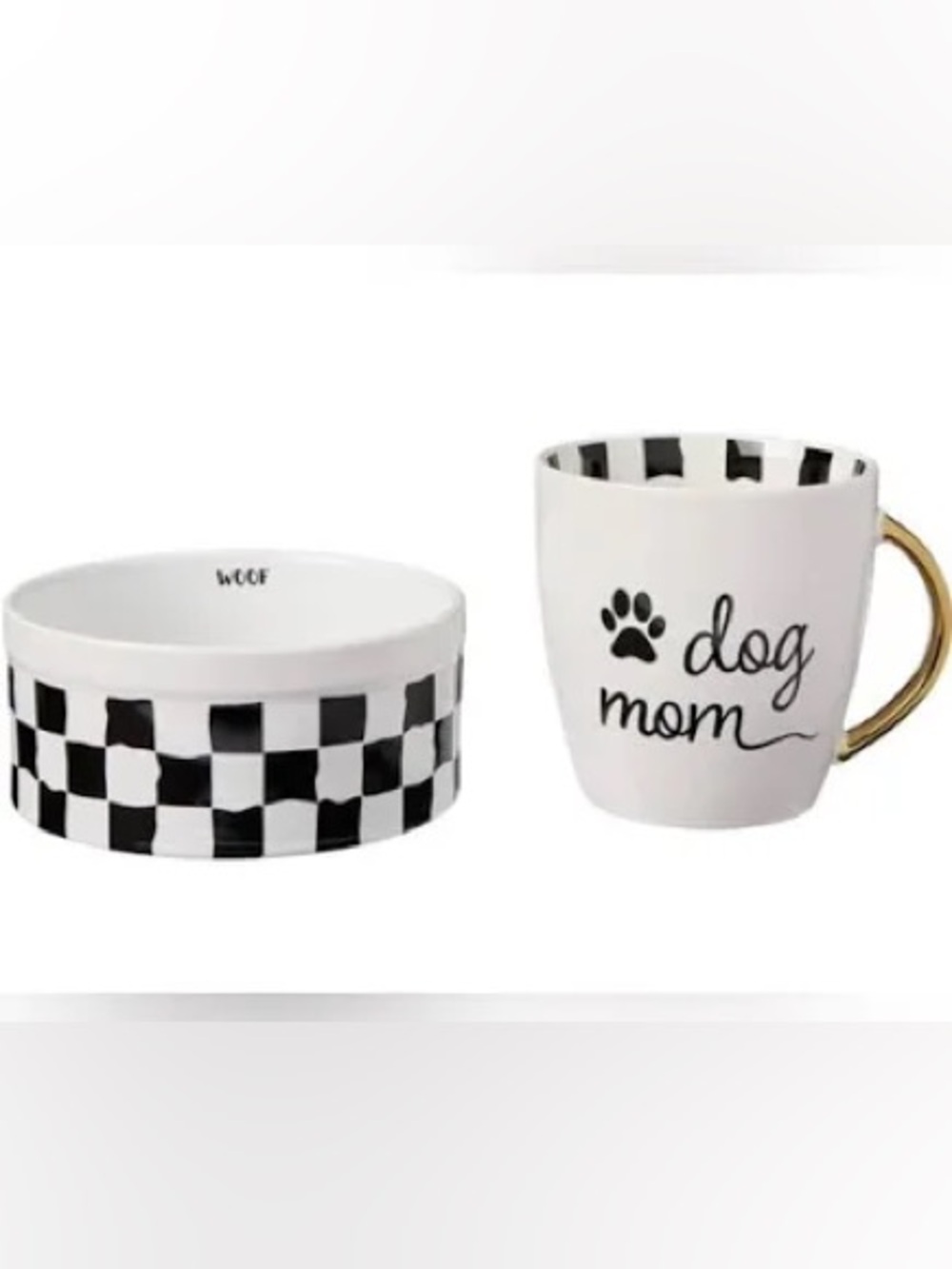 Cutest 
New Crofton Crofton Dog Mom Mug & Bowl Ceramic Black Gold White Set